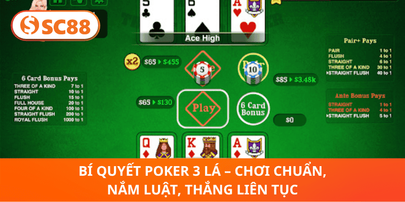 Bí Quyết Poker 3 Lá – Chơi Chuẩn, Nắm Luật, Thắng Liên Tục